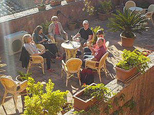Enjoying wine on the terrace of the Hotel Elimo